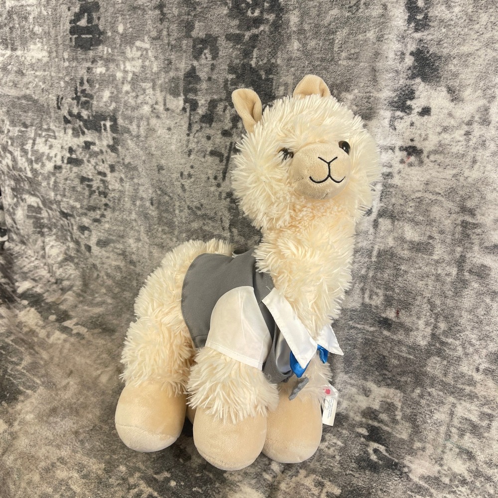 Build-A-Bear‎ Workshop Llama Alpaca Plush Gray Vest Blue Bow Tie Formal Gift Toy